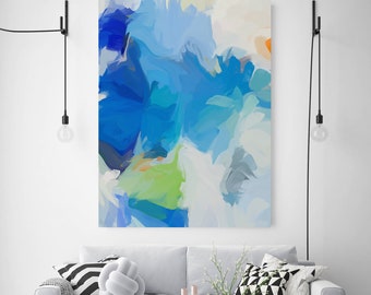 Blue Green Abstract Painting Original contemporary art large wall art blue green painting with texture canvas Print