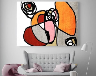 Vibrant Colorful Abstract-0-30. Mid-century Modern Red Orange
