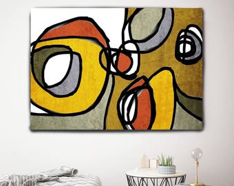 Vibrant Colorful Abstract-0-29. Mid-Century Modern Red Yellow Canvas Art Print, Mid Century Modern Canvas Art Print up to 72" by Irena Orlov