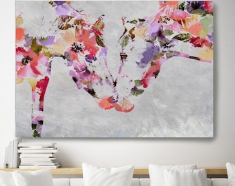 Liefdevolle paarden Boho Kleurrijke Abstracte Bloemen Paard BOHO Aquarel bloemen paard, boerderij dieren, aquarel paard. Paard Canvas Print