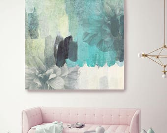 Floral Beauty. II. White Green Teal Floral Canvas Art Print by Irena Orlov up to 48", Large Floral Oversized Canvas Art Print