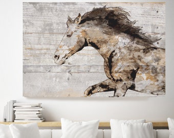 Horse Painting on Wood, Natural Rustic Horse Art Print on WOOD, Western Wall Hanging Home Decor, Equestrian Farmhouse Art, Barn Horse