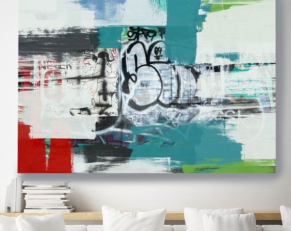 Feather Flow Pale Turquoise Gold Blue Abstract Painting Modern Art Abstract Painting Extra Large Painting Extra Large Abstract Canvas Print Art Collectibles Painting Tripod Ee