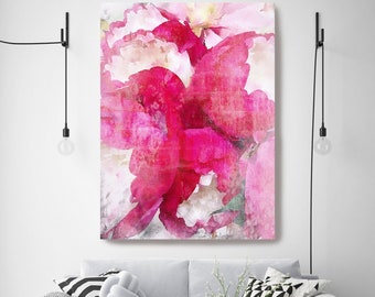 Hot Pink Peony Watercolor Painting Print, watercolor peony, watercolor floral, peony canvas print, peony gift, Blushing Beauty shabby chic