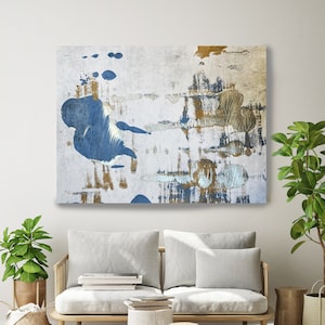 Blue Essence Grau Gold Blau Abstrakte Malerei Moderne Kunst Abstrakte Malerei Extra große Malerei extra groß abstrakte Leinwand Druck