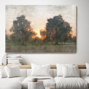 Watercolor Landscape Art | Rustic Landscape Canvas Print | Rural Landscape In The Foggy Landscape Painting Canvas Print | Landscape Art