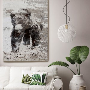 Brown Bear Walking Wall Art Print | Rustic Bear Canvas Print | Livingroom Décor | Animal Wall Art | Bear Art Print | Bear Art Canvas