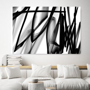 The Wind. 40H x 60W Original New Media Abstract Black White Painting on Canvas, Unique, Minimalist Large Abstract Painting, INVEST IN ART image 1