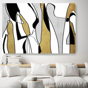 Abstract Art, Gold Grey Nordic Wall Art, Scandinavian Modern, Modern Canvas Print, Large Abstract Gold Black Art Minimalist Lost in time