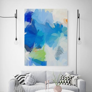 Blue Green Abstract Painting Original contemporary art large wall art blue green painting with texture canvas Print