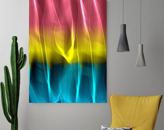 Mysterious Light 120-1, Neon Red Blue Yellow Pink Contemporary Lines Wall Art, Large New Media Canvas Art Print up to 72" by Irena Orlov