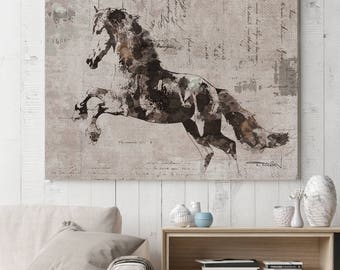 Justify Running Horse. Extra Large Horse, Horse Wall Decor, Brown Rustic Horse, Large Contemporary Canvas Art Print up to 81" by Irena Orlov