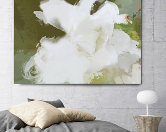 My world is beautiful. Floral Painting, White Green Contemporary Canvas Art Print up to 72" by Irena Orlov