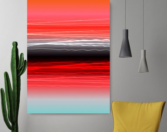 Mysterious Light 38, Neon Black Red Blue Line Contemporary Wall Art, Extra Large New Media Canvas Art Print up to 72" by  Irena Orlov
