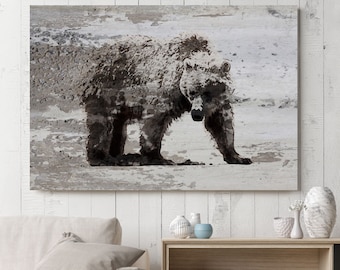 Rustic Vintage Bear Wall Art Print | Bear Walking Canvas Print | Livingroom Décor | Animal Wall Art | Bear Art Print | Modern Wall Art