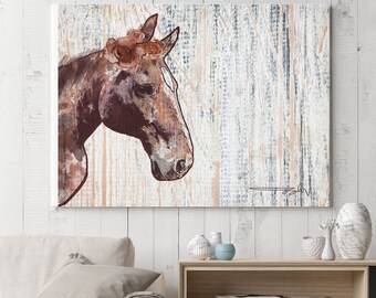 Rosie Horse 2. Extra Large Horse, Horse Wall Decor, Brown Rustic Horse, Large Contemporary Canvas Art Print up to 72" by Irena Orlov
