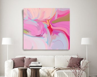 Large Abstract Painting, Modern Abstract Painting, Pink Blue Canvas Print, Abstract Painting Canvas Print, A soft solfege