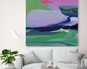 Abstract Green Purple Forest Landscape Original Painting, Contemporary art, Mountain Painting, Abstract Landscape, Abstract Painting Print