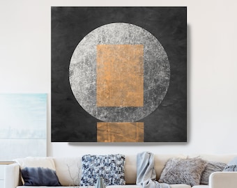 Geometría Misterio Luna 22 Impresión / Oro Gris Negro Luna Lienzo Impresión / Decoración de la pared del dormitorio / Arte espacial / Arte de las fases de la luna / Arte de la pared del planeta