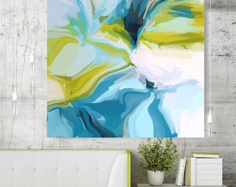 Clarity. Green Blue Abstract Painting / Abstract Painting Blue/ Modern Art / Contemporary Art / Flow Abstract Painting/ Green Canvas Print