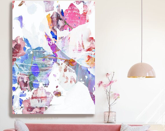 Abstract White Pink Painting on Canvas, Extra Large Canvas Print, Oversized Textured Art, Art for Interiors, early morning, Street Art