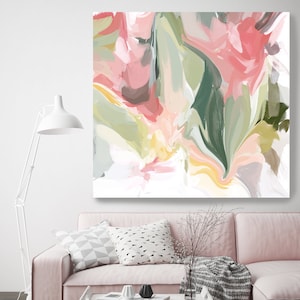 On the Move, Green Abstract Painting, Abstract Canvas Print, Green Pink Artwork, Large Abstract Canvas
