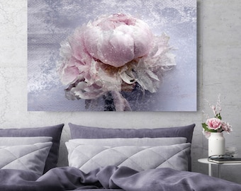 Blush Mauve Rustic Peony, Shabby Pink Gray Rustic Peony Painting, Shabby Chic Blush Peony Painting Canvas Art Print Floral Print Blush Pink