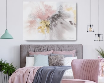 Pink Blue Brown Grey Watercolor Abstract Splash 1. Watercolor Abstract Painting Canvas Print, Contemporary Art, Print, Gold and Pink Decor