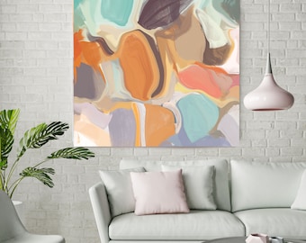 ORL-6210-1 the sensitive soul 1, ,Colorful Blur Abstract Painting, Brown Orange Blue Green Canvas Art Print up to 48" by Irena Orlov
