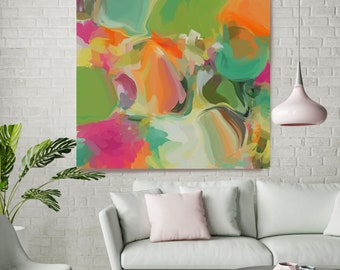 Simply Gratitude 1, Colorful Blur Abstract Painting, Green Orange Pink Canvas Art Print up to 48" by Irena Orlov