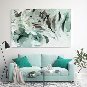 Teal Modern Abstract Wall Art Decor, Groene Abstracte Kunst, Grote Wall Art Teal Abstract Canvas Print, Hoewel de maneschijn Wall Art