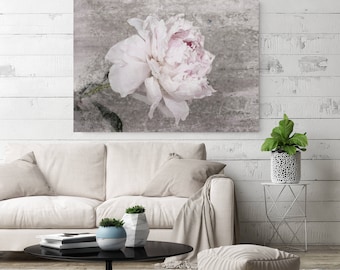 Blush Spring Peony 3, Shabby Pink Gray Rustic Peony Painting, Shabby Chic Blush Peony Painting Canvas Art Print Floral Print Blush Pink