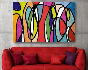 Arte mural moderno de mediados de siglo, arte mural de estilo retro, arte de oficina moderno de mediados de siglo, impresión de lienzo de mediados de siglo, arte mural abstracto vibrante
