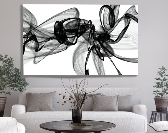 Minimalist Art, The World We Think We See 96W x 54"H Contemporary New Media Abstract Black White ArtWork on Canvas, BW Contemporary Artwork