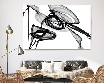What did you see there? 45H x 60W inch, Innovative ORIGINAL New Media Abstract Black And White Painting on Canvas Minimalist Art
