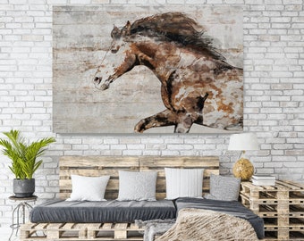 WILD Horse on Wood, Natural Rustic Horse Art Print on WOOD, Wild Horse Art on Wood Equestrian Farmhouse ART Barn Horse, Farmhouse Art