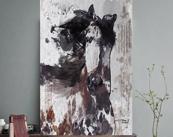 Emaus. Extra Large Horse, Unique Horse Wall Decor, Black Brown Rustic Horse, Large Contemporary Canvas Art Print up to 72" by Irena Orlov