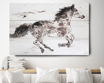 Appaloosa horse, Horse Painting Brown White Minimalist Horse Wall Art, Running Horse, Horse Race, Horse Canvas Print, Farmhouse Art