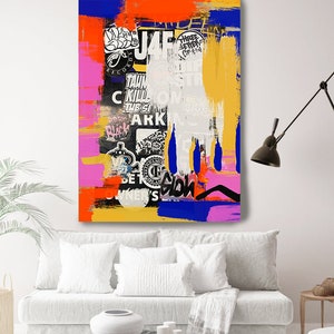 Modern World, Street Art, Graffiti Wall Art Street Art Painting Print on Canvas, Large Canvas Print, Colorful Urban Canvas Print