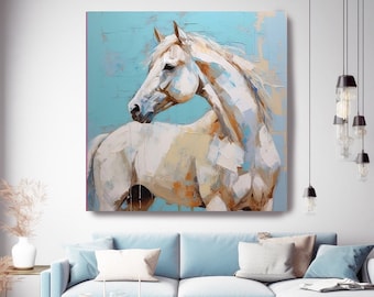 青い馬の馬の絵画抽象的な白い馬の馬のアートモダンな絵画美しい馬の壁