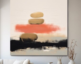 Contemporary Abstract Painting, Synergy 2 Abstract Wall Art, Canvas Wall Art, Black Red Gold Modern Painting Canvas Print, Hotel Art