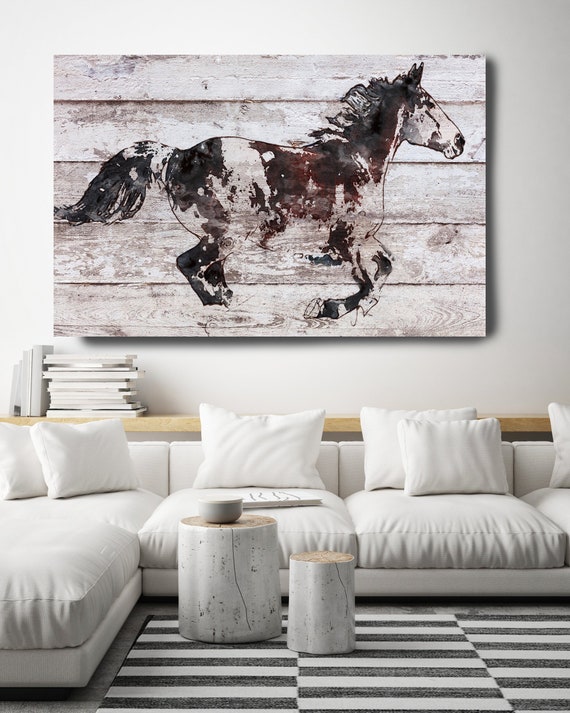 Horse Painting Brown White Minimalist Horse Wall Art, Running Arabian Horse, Horse Painting, Horse Race, Horse Canvas Print, Farmhouse Art