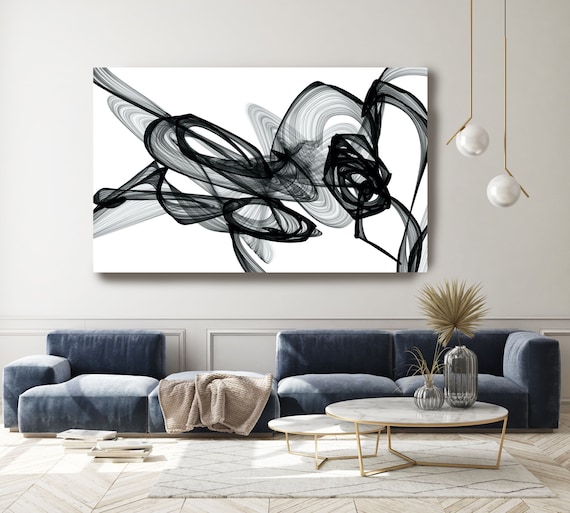 Abstract Black White,Chemical reaction, New Media Painting on Canvas, Minimalist 44 X 72", Minimalist Large Abstract Painting, INVEST IN ART