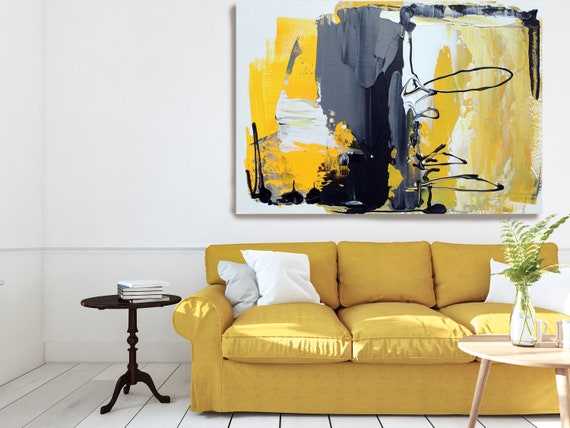 Yellow Black Trend Modern Abstract Wall Art Decor, Abstract Painting Canvas Print, Abstract Painting Art, Wall Art, Spirit of my dream 3