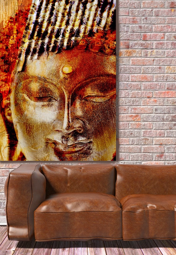 Buddha.Gold Large Buddha Canvas Print, Yellow Red Buddha Canvas Art Print up to 88" by Irena Orlov