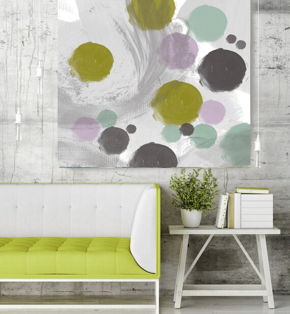 Abstract Circles 673. Green Purple Geometrical Abstract Art, Large Abstract Colorful Contemporary Canvas Art Print up to 48" by Irena Orlov