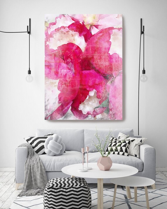 Hot Pink Peony Watercolor Painting Print, watercolor peony, watercolor floral, peony canvas print, peony gift, Blushing Beauty shabby chic