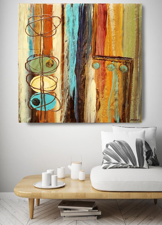 In the Mix. Brown Blue Abstract Art, Wall Decor, Extra Large Abstract Colorful Contemporary Canvas Art Print up to 48" by Irena Orlov