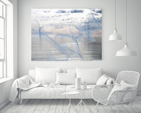 Silver ocean breeze 17. Extra Large Contemporary Blue Canvas Art Print, Seascape Abstract Canvas Art up to 80"  by Irena Orlov