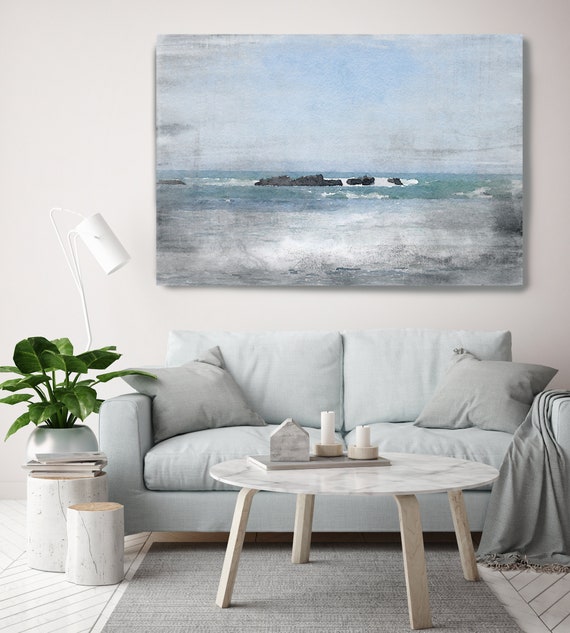 Foggy Ocean 1, Beach Decor, Coastal Wall Canvas Art, Blue Black & White, Sea Canvas Print 80" by Irena Orlov